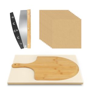 Premium 15x12 Inch Pizza Stone Set with Bamboo