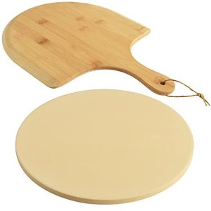 12-Inch Cordierite Pizza Stone Set with Bamboo