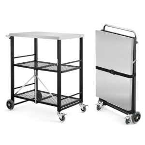 Foldable Stainless Steel Grill Cart with Locking Wheels