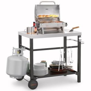 Stainless Steel Movable Dining Cart Table for Outdoor Pizza Oven, Grilling, and More