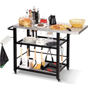 Stainless Steel Grill Cart Table: Movable Outdoor