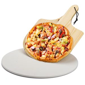 15inch Round Pizza Stone with Wooden Pizza Paddle