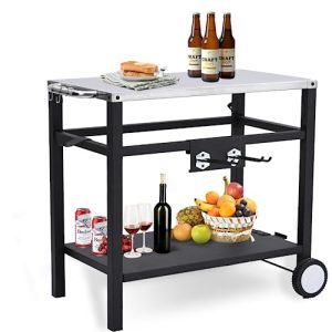 Weather-Resistant BBQ Prep Table with Wheels