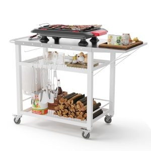 Outdoor Grill Cart Table with Foldable Side Table - Stainless Steel Prep Station