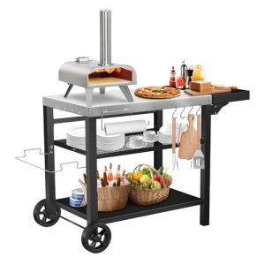 Universal Grill Cart: Three-Shelf Pizza Oven Table with Drawer