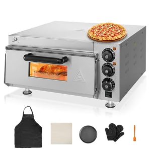 Commercial Electric Pizza Oven Countertop – 1900W, Adjustable Temperature, Includes Pizza Pan and Stone