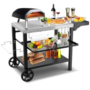 Upgrade Three-Shelf Movable Outdoor Pizza Oven Table: Ultimate Pizza Cart Stand