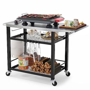 Grill Cart Table with Foldable Side Table - Movable