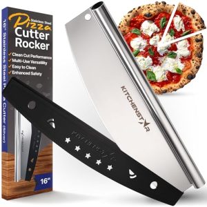 16" Pizza Cutter Rocker - Razor Sharp Stainless Steel Slicer Knife with Blade Cover