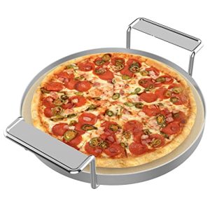 Ceramic Pizza Baking Stone with Metal Handle Rack