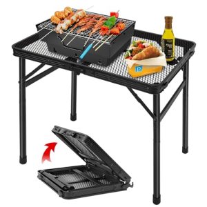 Height-Adjustable Folding Grill Table with Mesh