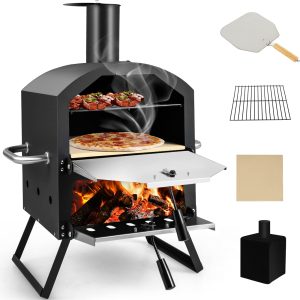 Pizza Oven Wood Fired, 2-Layer Pizza Maker for Camping BBQ (28 Inch) | Complete with Pizza Stone, Peel, and Waterproof Cover