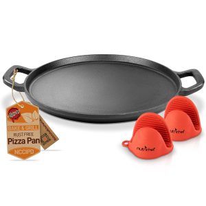 NutriChef 14 inch Cast Iron Pizza Pan with Non-Stick Coating