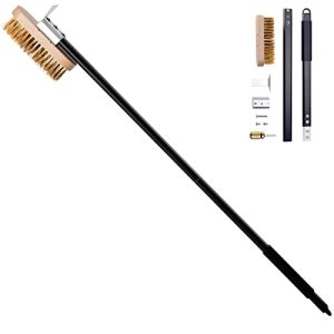 Adjustable Pizza Oven Brush with Swivel Head and Brass Bristles