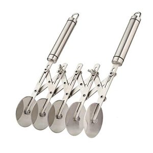 Handle Stainless Steel Pizza Cutter Wheel - Adjustable 5 Wheel Pastry Cutter for Precise Slicing, Double Cutter Pizza Slicer