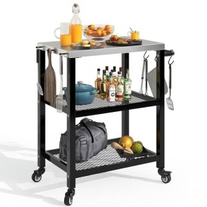 Stainless Steel Outdoor Grill Cart Table with Lockable Wheels