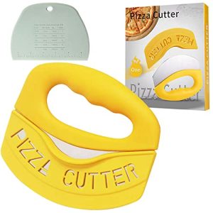 Funny Pizza Cutter Rocker Slicer with Protective Cover and Bench Scraper