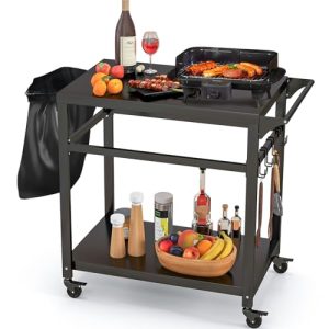 Lockable Wheels Outdoor Grill Cart - Double-Shelf