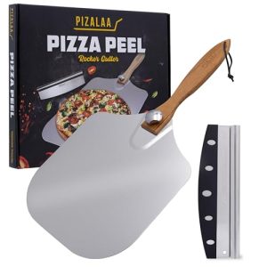 Premium Aluminium Pizza Peel with Foldable Wooden Handle and Rocker Cutter