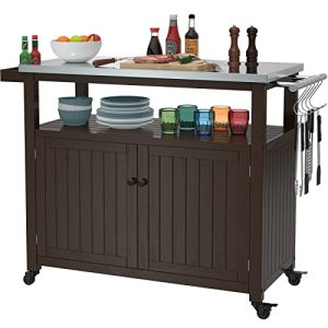 Solid Wood Prep Grill Table with Stainless Steel Top