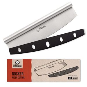 Effortless Precision Cutting: Chef Pomodoro Pizza Cutter Rocker Knife with Protective Cover, 14 Inch