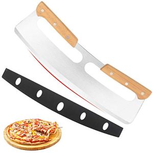 Slice with Precision: 14-Inch Pizza Cutter Rocker with Wooden Handles by Lascritta