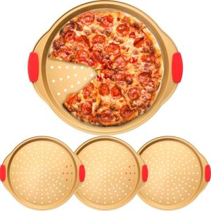 4-Piece Non-Stick Gold Pizza Pan Set with Silicone