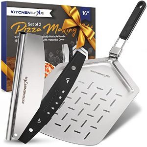 Effortless Precision: 16" Pizza Making Kit with Rocker Knife and Folding Peel