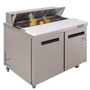 48" W 2 Door Refrigerator Sandwich & Salad Prep Table - Commercial Stainless Steel Counter with Fan Cooling