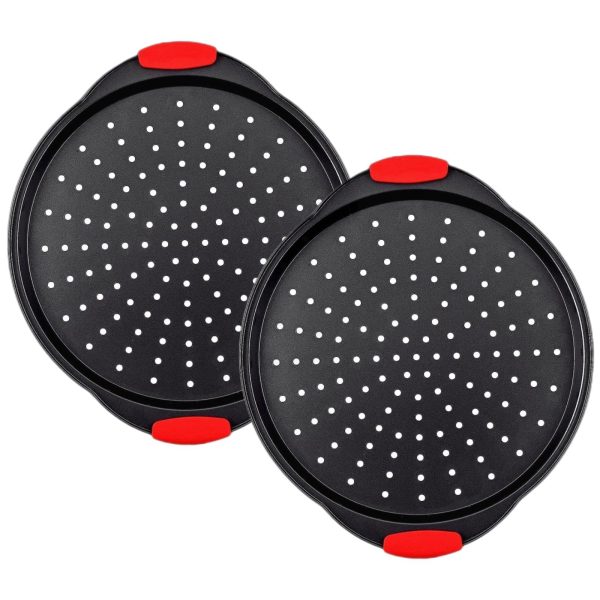 Crispy Crusts Guaranteed! 2-Pack Round Pizza Pan with Holes and Silicone Handles 🍕