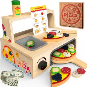 Wooden Pizza Toy Set - Interactive Pretend Play Food