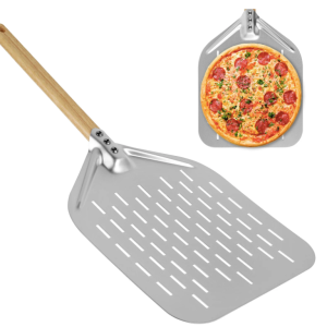 12-inch Non-stick Pizza Shovel with Wooden Handle, featuring a lightweight design and non-stick surface for easy pizza transfers from the oven