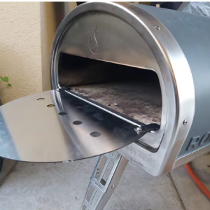 Custom stainless steel stand for Roccbox pizza oven, offering sturdy, heat-resistant support for outdoor pizza cooking, with a sleek, durable design.