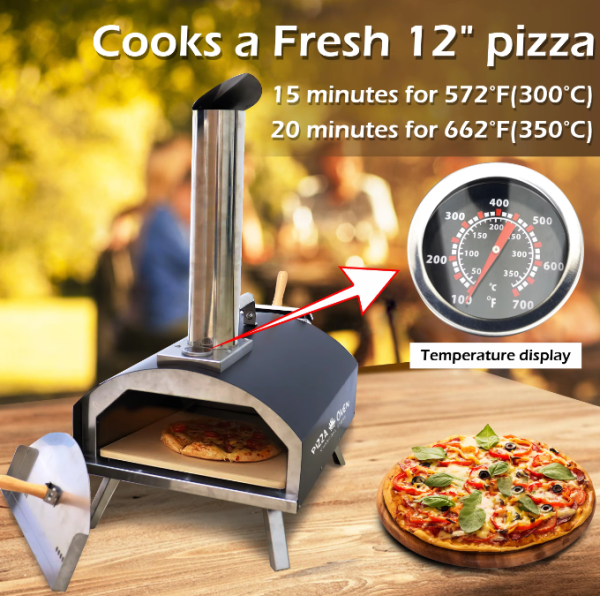 Portable Stainless Steel Wood-Fired Pizza Oven with Removable Chimney – Perfect for Outdoor Cooking & Camping