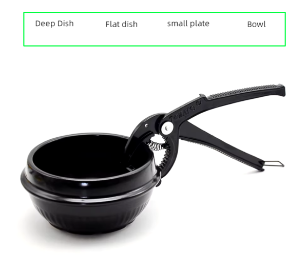 Anti-scalding stone pot clamp with wide mouth and non-slip handle for safe lifting of hot cookware.