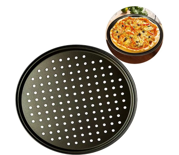 Non-Stick Carbon Steel Pizza Pan with Vent Holes for Crisp Crusts – Perfect for Thin Crust Pizza
